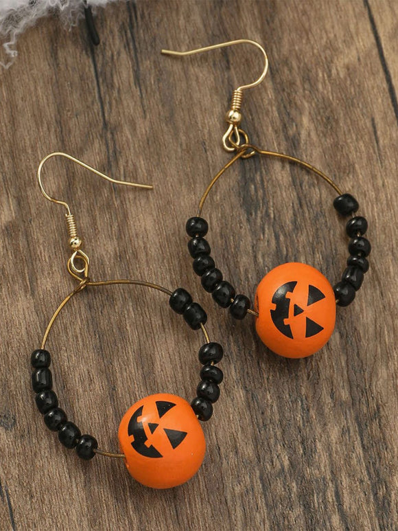 Halloween Jack O Lantern Wooden Bead Earrings