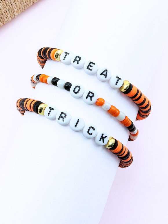 3 pc Halloween Trick or Treat Beaded Bracelet Set