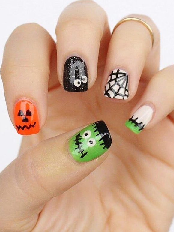 Halloween Frankenstein and Jack O’ Lantern Short Square Nail Set