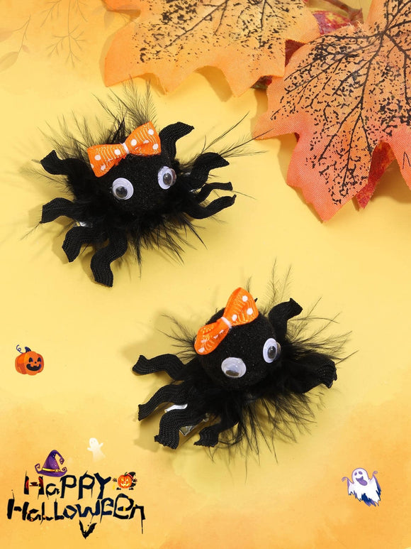 2 pc Halloween Black Spider Kids Hair Clips