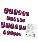 Cat’s Eye Purple Glitter Short Square Nail Set