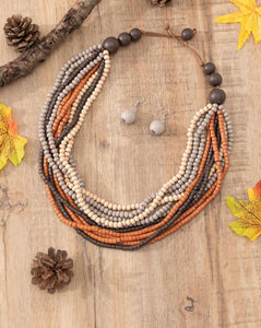 Multi Color Wooden Bead Layered Necklace Set