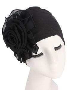 Chiffon Floral Black Elastic Headband