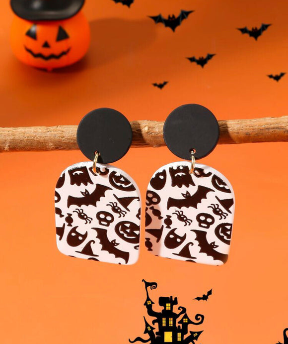 Halloween Pumpkin Skull & Spider Acrylic Earrings