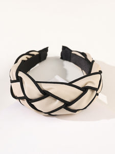 Beige and Black PU Leather Braided Headband