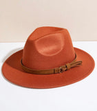 Trendy Belt Buckle Terracotta Fedora Hat