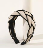 Beige and Black PU Leather Braided Headband