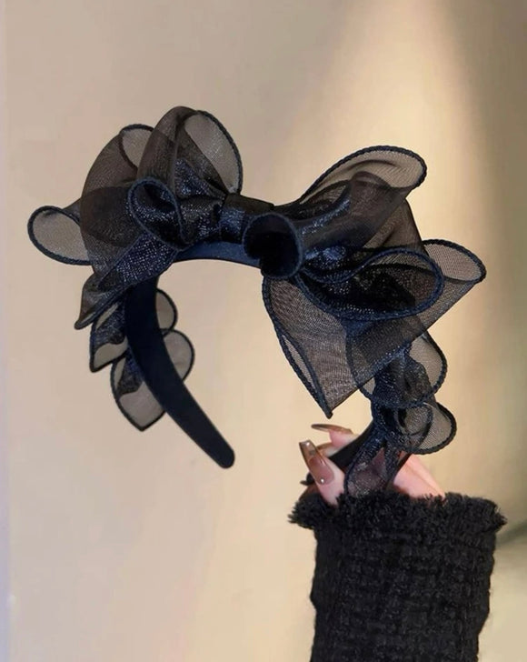 Black Ruffled Bow Chiffon Headband