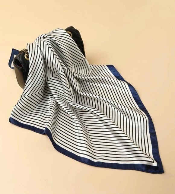 Navy and White Striped Satin Bandana