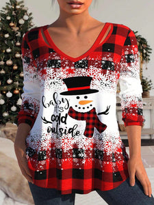 Baby It’s Cold Outside Snowman Graphic Buffalo Plaid Top