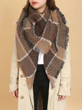 Vintage Striped Brown Plaid Triangle Fringe Scarf