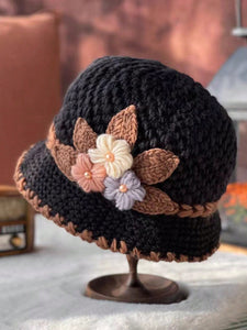 Black Crochet Flower Bucket Hat