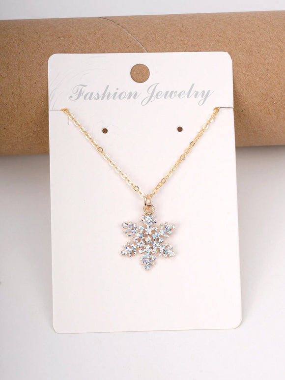 Iridescent Rhinestone Snowflake Pendant Neckkace