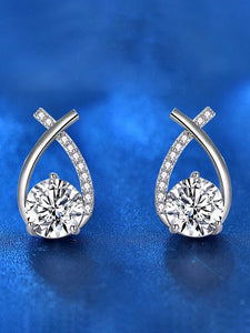 Rhinestone Criss Cross Design Silver Earrings