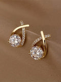 Rhinestone Criss Cross Design Gold Earrings