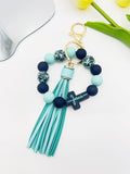 Mint and Navy Jesus Cross Tassel Keychain