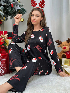 Snowman Print Black PJ Set