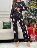 Snowman Print Black PJ Set