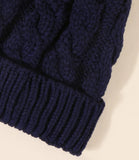 Navy Blue  Cable Knit Pom Beanie Hat