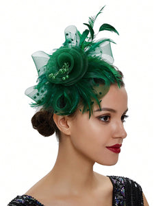 Kentucky Derby Loop Feather Fancy Green Hat