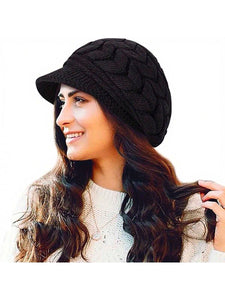 Black Knitted Crochet Beanie Hat