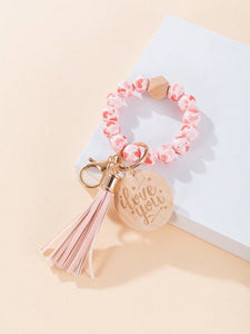 I love you Blush Pink Heart Bead Tassel Keychain