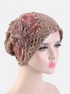 Lace and Sequin Floral Beanie Hat