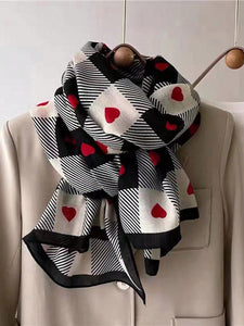 Red Heart with Black Grid Pattern Scarf