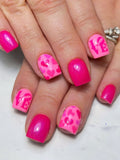 Love Heart Design Hot Pink Short Square Nail Set