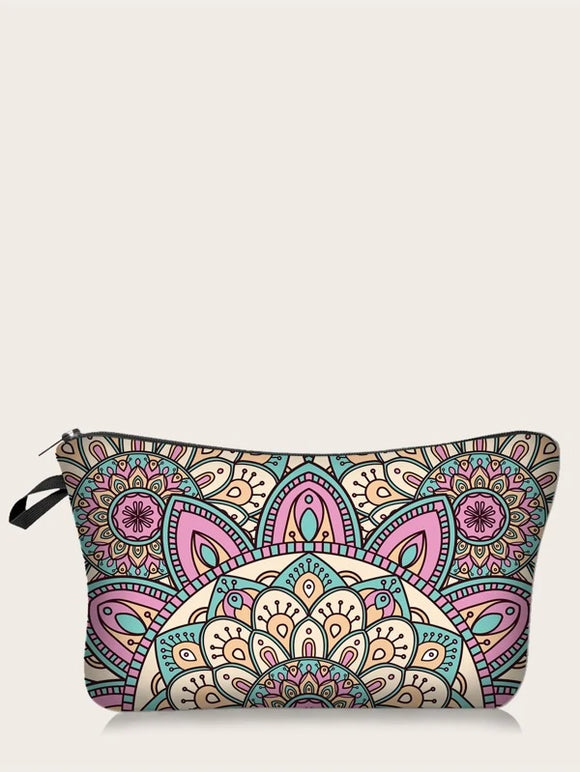 Mandala Print Multi Color Zippered Cosmetic Bag