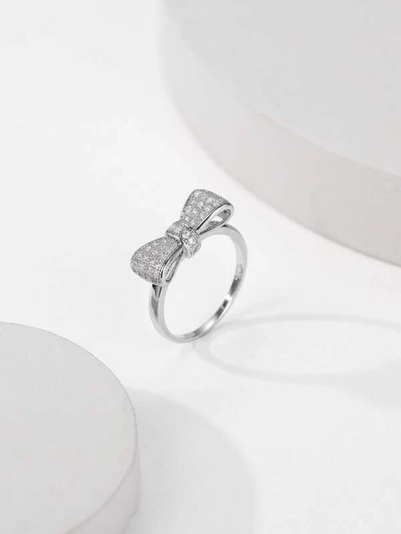 Cubic Zirconia Bow Knot Silver Ring