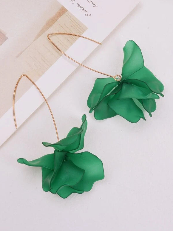 Green Frosted Petal Drop Earrings