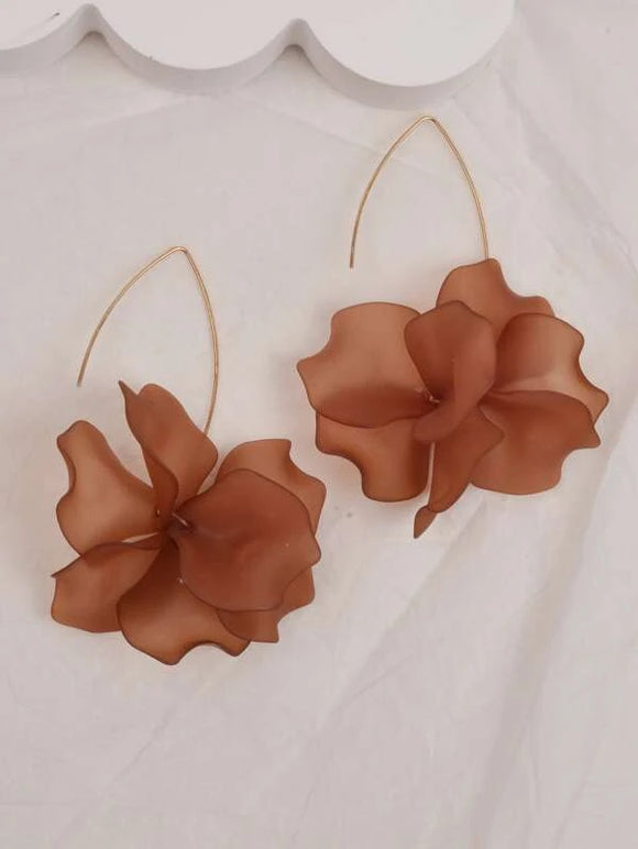 Brown Frosted Petal Drop Earrings