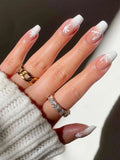 White Snowflake Long Coffin Style Nail Set