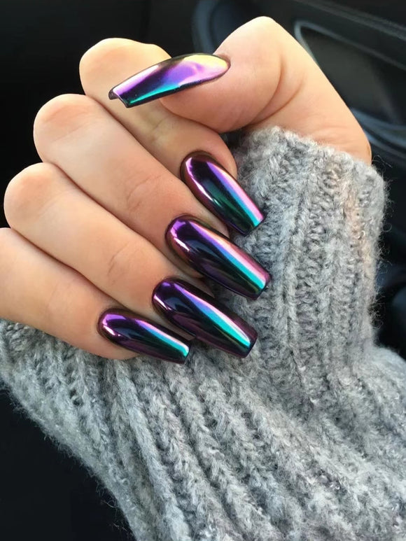 Oil Spill Long Coffin Style Nail Set