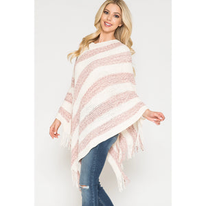 Chenille Soft Vintage Rose Poncho