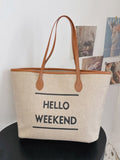 Hello Weekend Linen Shoulder Tote Bag