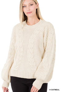 Cable Knit Balloon Sleeve Sweater