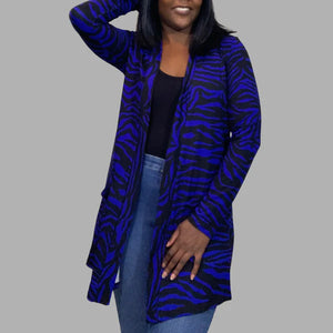 Brushed Dty Zebra Slouchy Pocket Open Cardigan