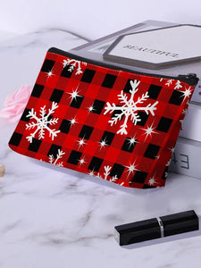 Snowflake and Buffalo Plaid Zippered Cosmetic Bag