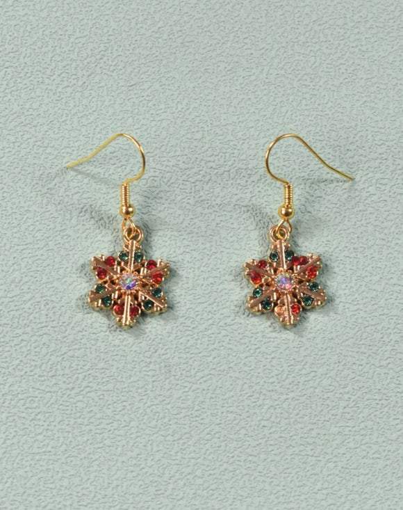 Multi Color Rhinestone Snowflake Earrings