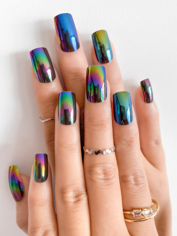 Oil Spill Navy Long Square Nail Set