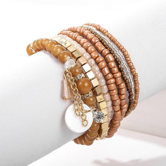 Brown Beaded Stretch Bracelets