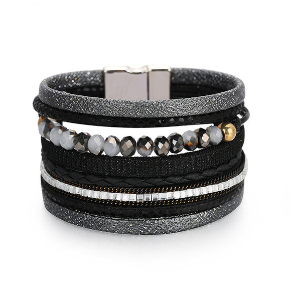 Boho Style Leather Wrap Bracelet-w/ magnetic closure