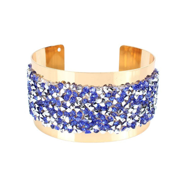 Blue and Silver Rhinestone Bracelet-Gold Setting