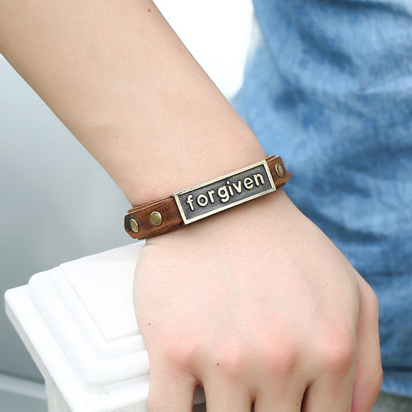 Forgiven-Leather wrap bracelet w brass detail