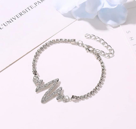 Heartbeat Bracelet White Rhinestone-Silver Setting