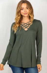 Long sleeve Criss Cross V Neck Top