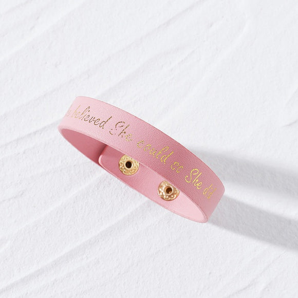 She Believed She could so She did Pu leather snap bracelet