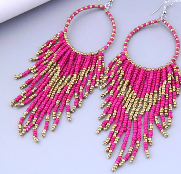 Boho Seed Bead Tassel Earrings